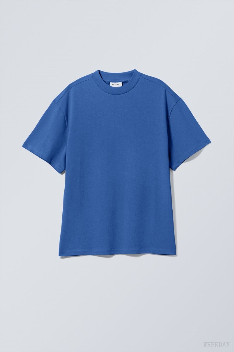 Weekday Great Heavyweight T-shirt Dark Blue | NROQ0475