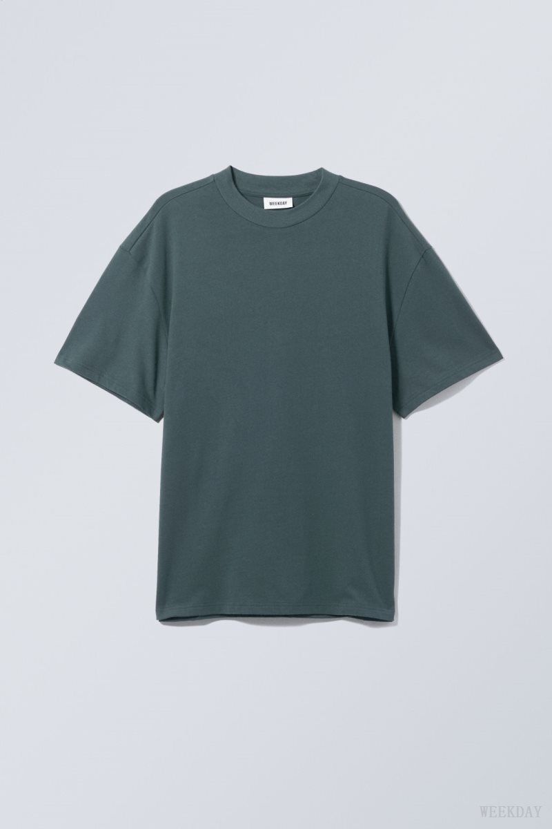 Weekday Great Heavyweight T-shirt Dark Turquoise | AXJP9395