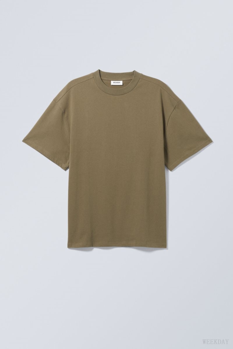 Weekday Great Heavyweight T-shirt Khaki | MWJU0916