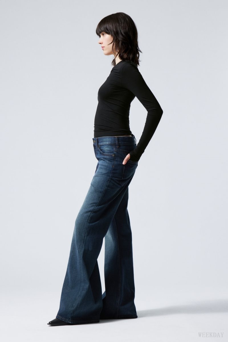 Weekday Grove Low Baggy Flared Jeans Blue | ZXJE3900