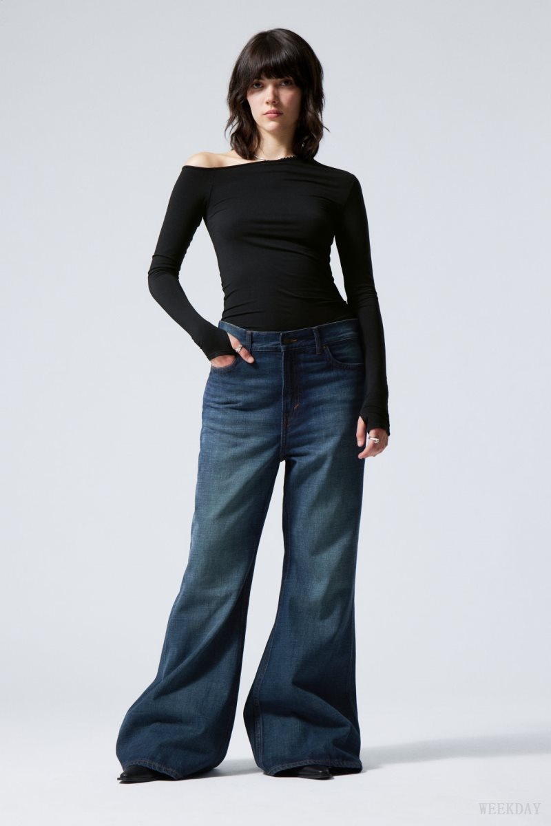 Weekday Grove Low Baggy Flared Jeans Blue | ZXJE3900