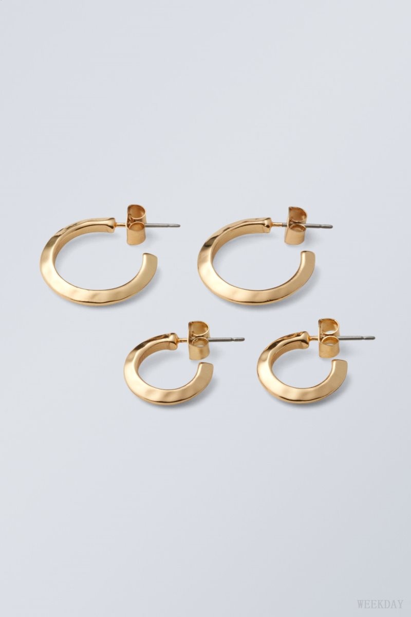 Weekday Hammered Hoops 2-Pack Gold | OZIK1421