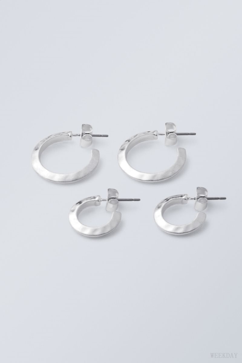 Weekday Hammered Hoops 2-Pack Silver | APJG5946