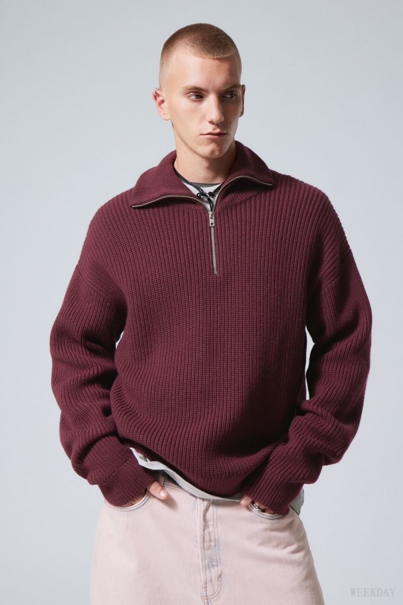 Weekday Harry Wool Blend Sweater Burgundy | DJFF8628