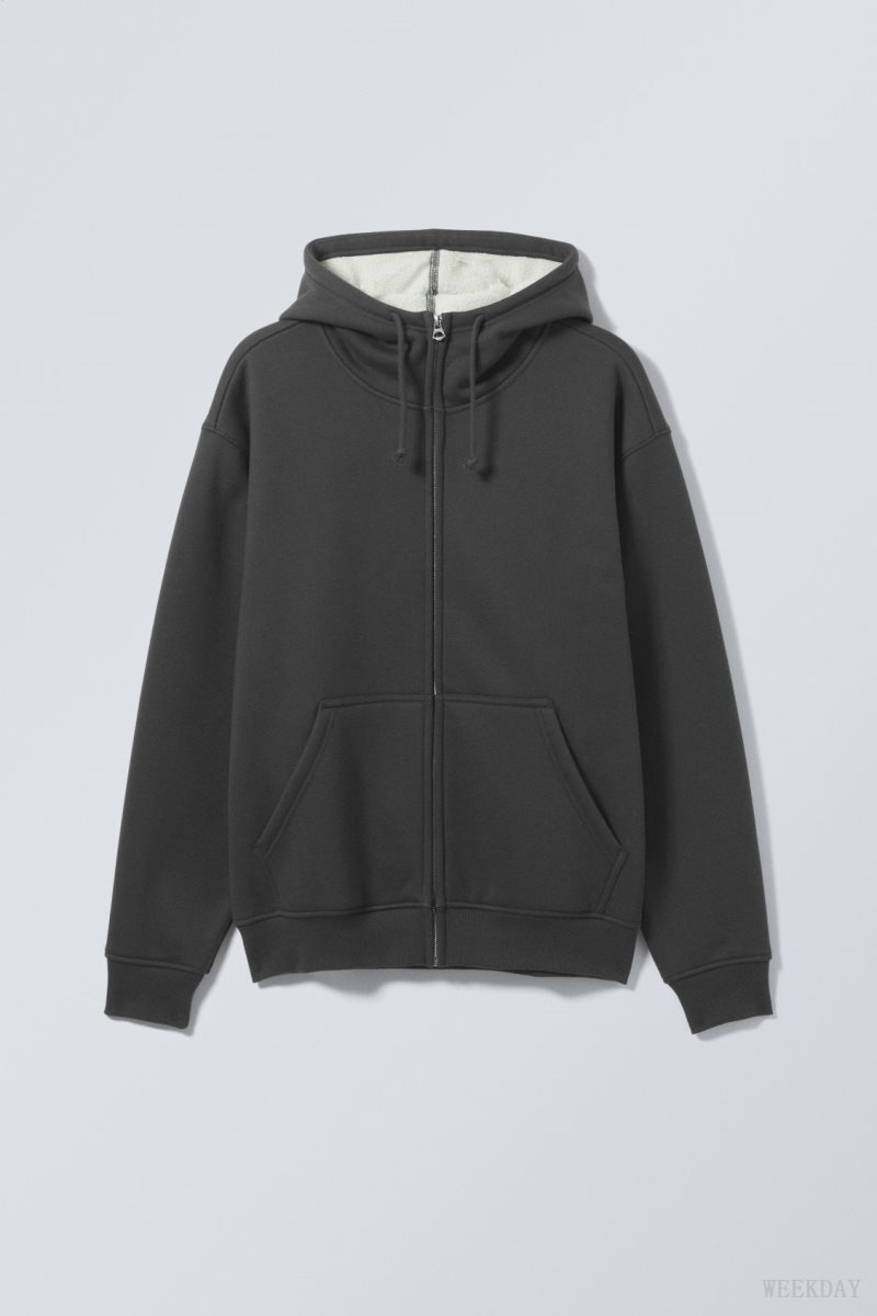 Weekday Hassan Fleece Zip Hoodie Dark Grey | DGIG0603