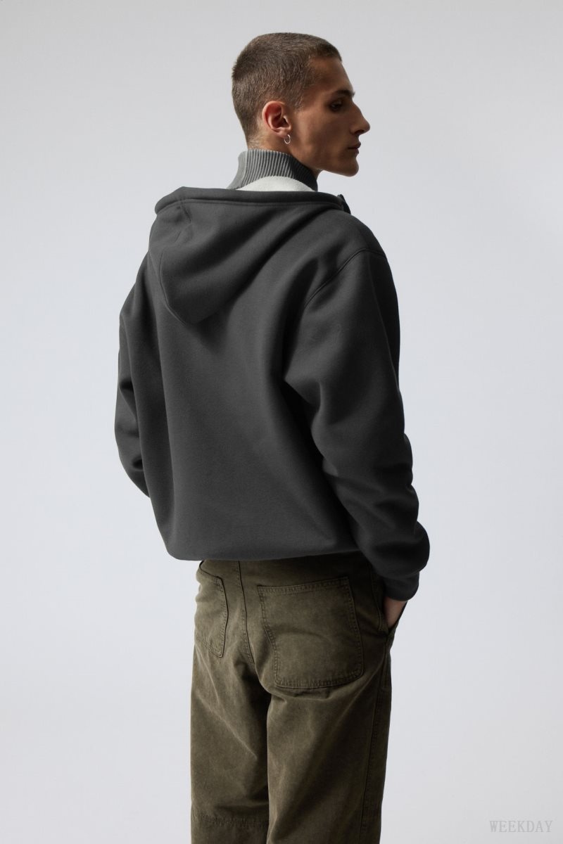 Weekday Hassan Fleece Zip Hoodie Dark Grey | DGIG0603