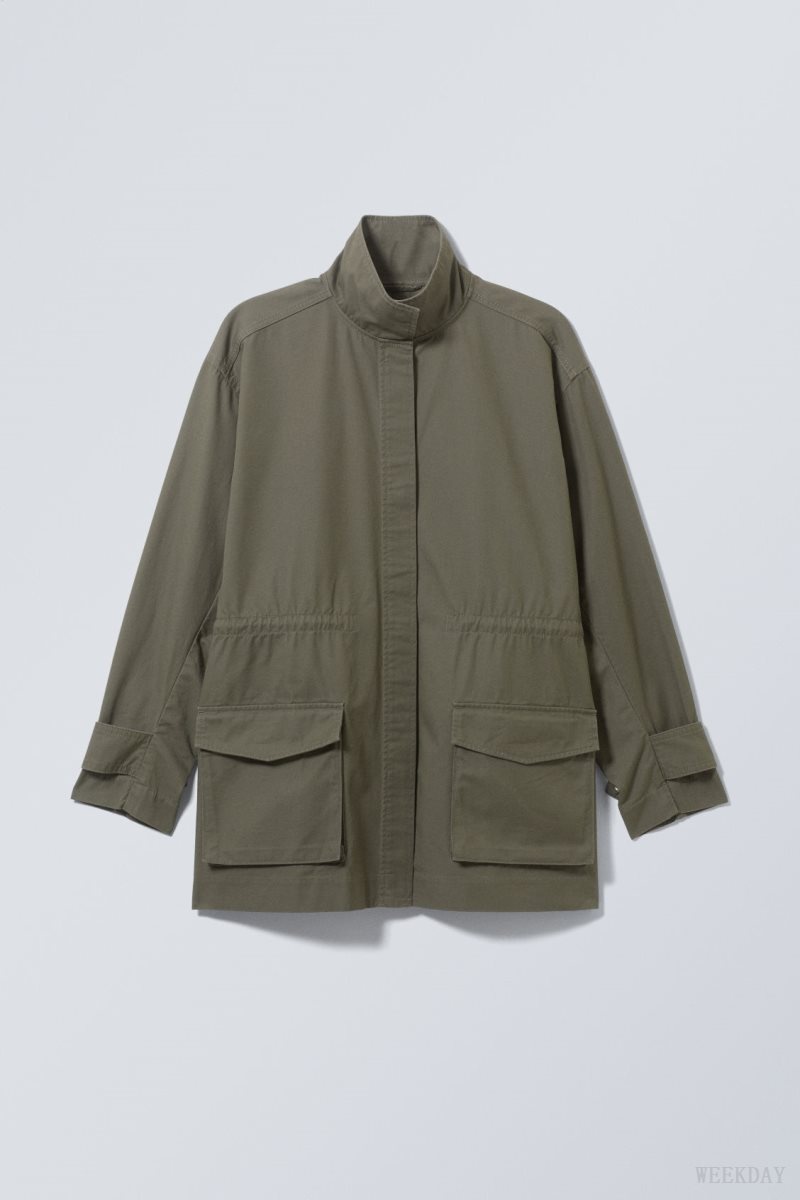 Weekday Hayden Workwear Jacket Dark Khaki | WYYW5780