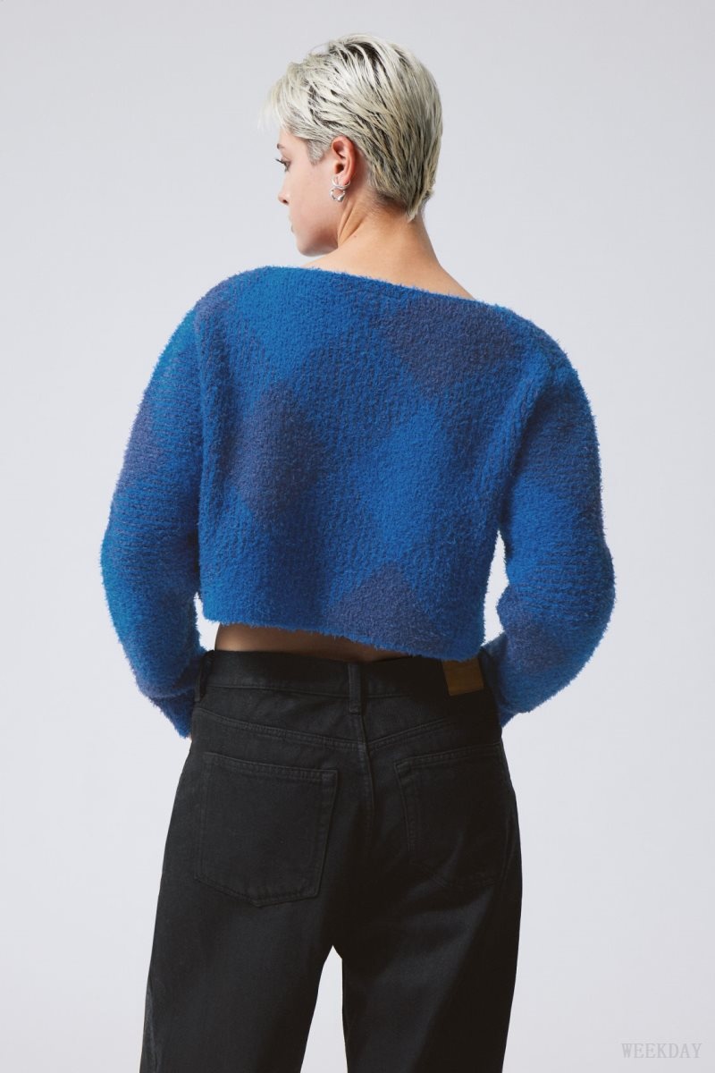 Weekday Hera Check Hairy Sweater Blue | YXTL0165