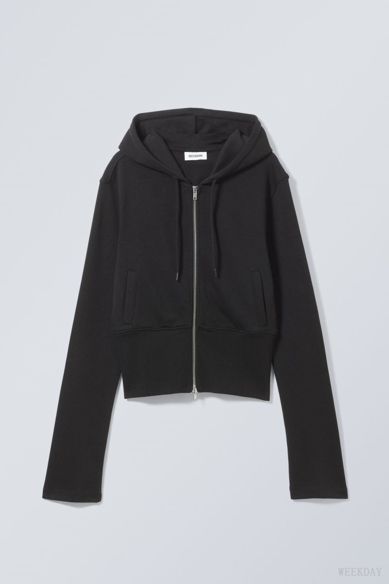 Weekday High Rib Mini Zip Hoodie Black | VWGN8216