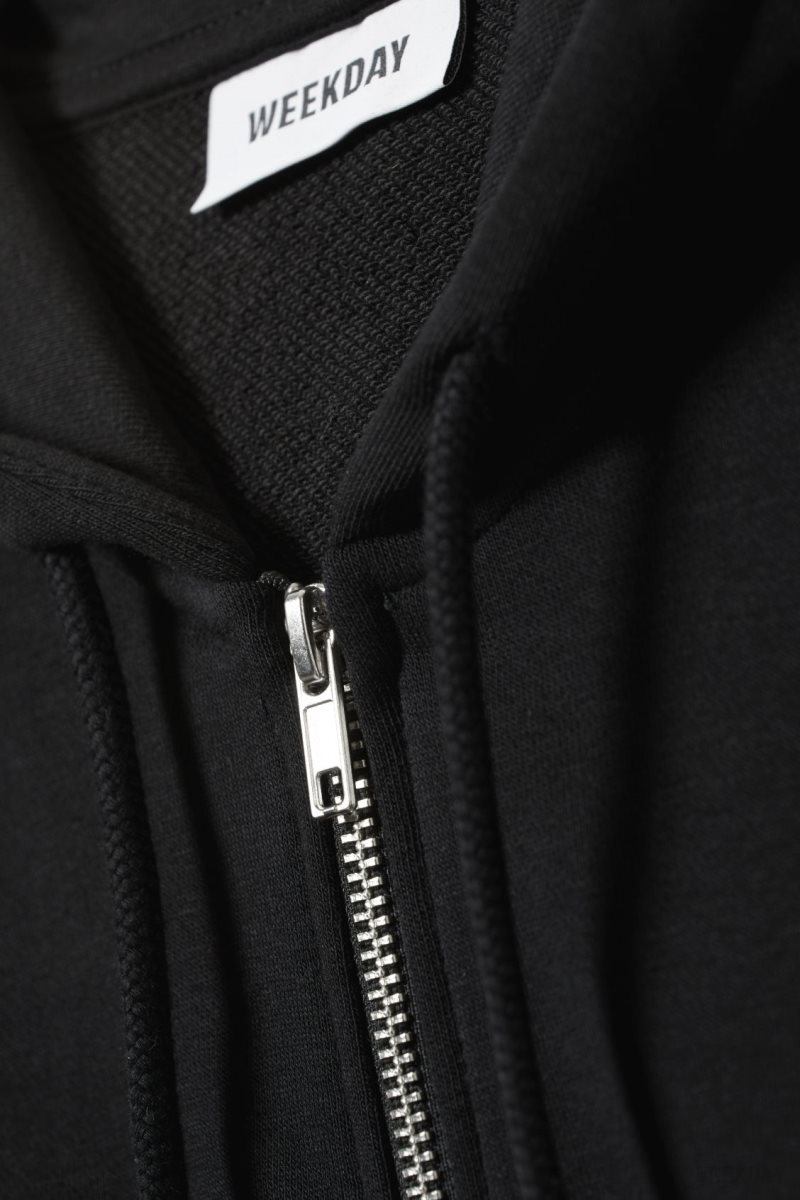 Weekday High Rib Mini Zip Hoodie Black | VWGN8216