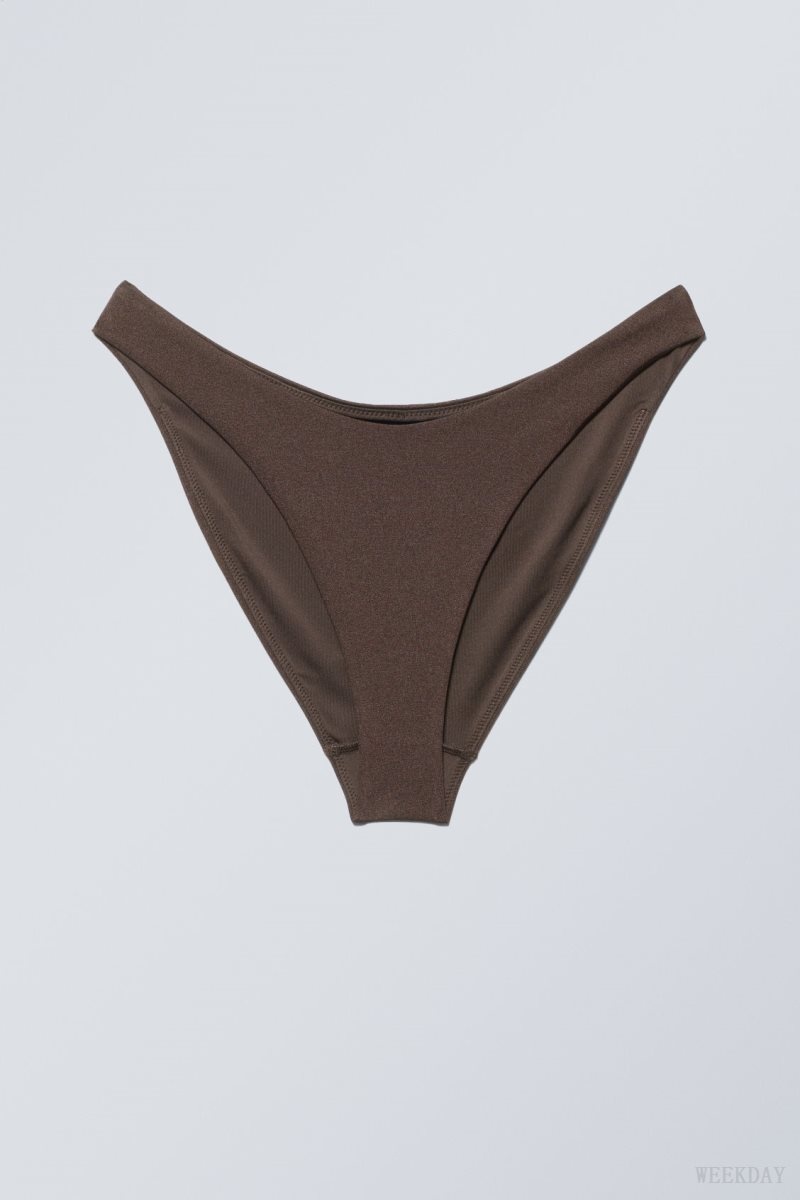 Weekday Highcut Bikini Bottoms Dark Brown | ORQN3057