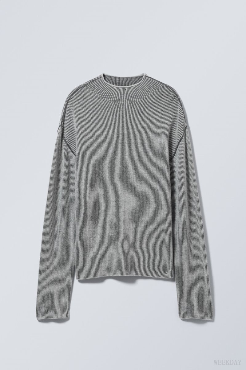 Weekday Holger Regular Wool Mockneck Grey | QZTA0387