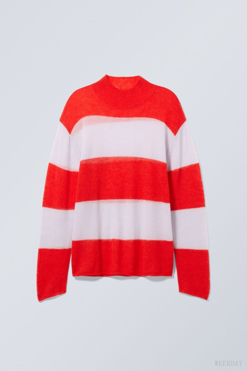 Weekday Holger Regular Wool Mockneck Red Stripes | WWAD1691