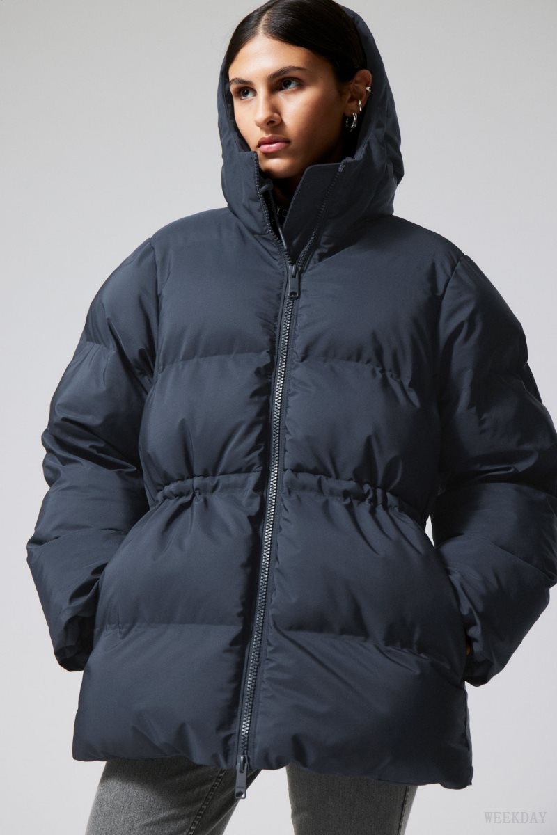 Weekday Illisa Waisted Puffer Jacket Dark Blue | LGNY7167