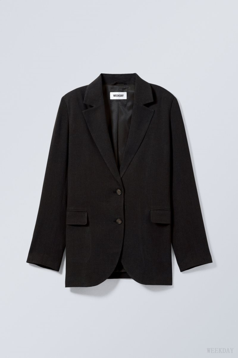 Weekday Isa Linen Mix Blazer Black | THVV9140