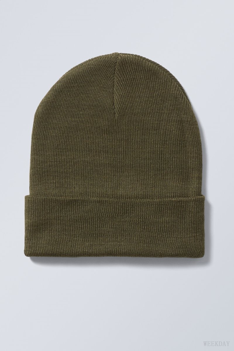 Weekday Ivy Knit Beanie Dark Khaki Green | VRYT0236