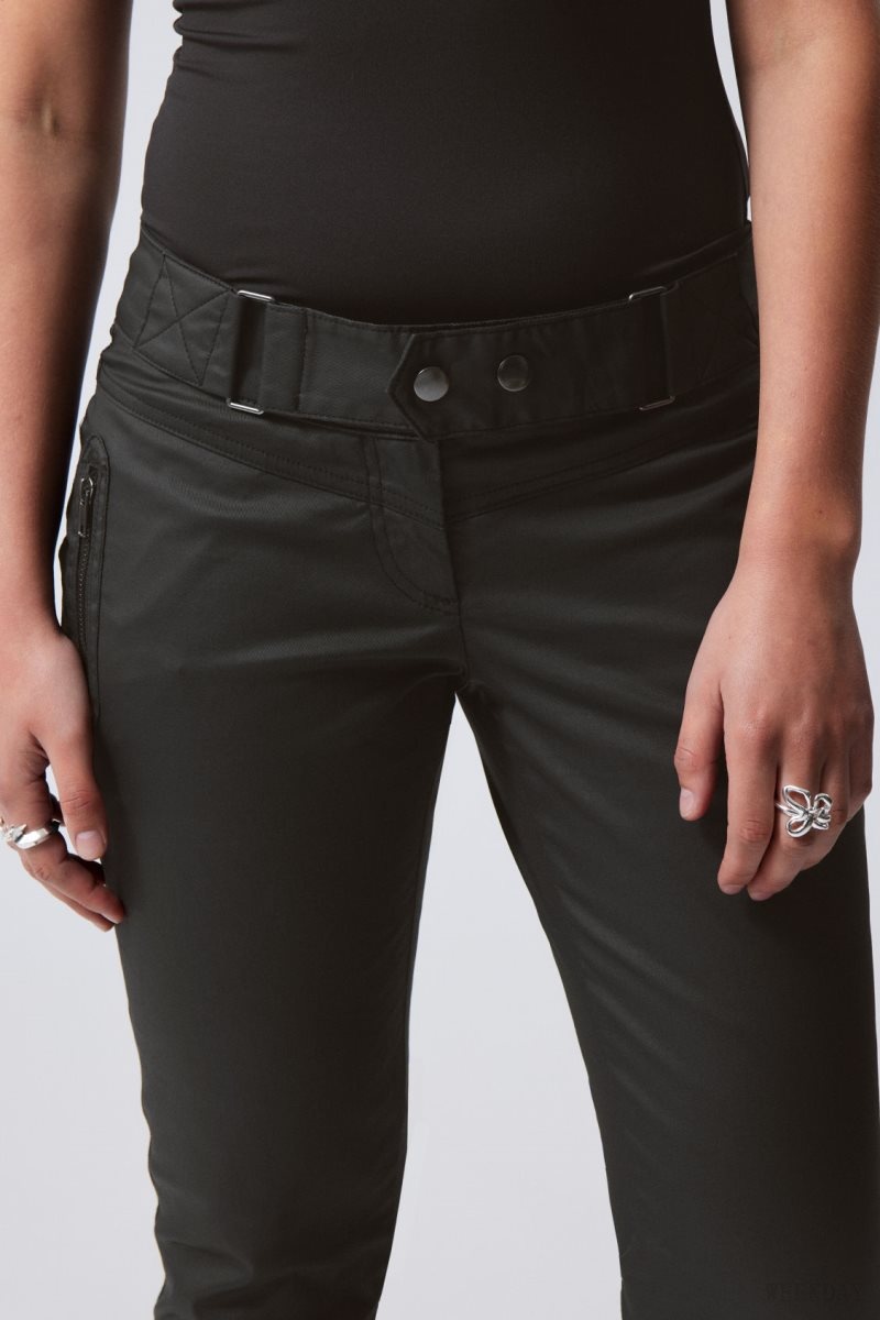 Weekday Jackie Low Waist Trousers Black | TURK4351