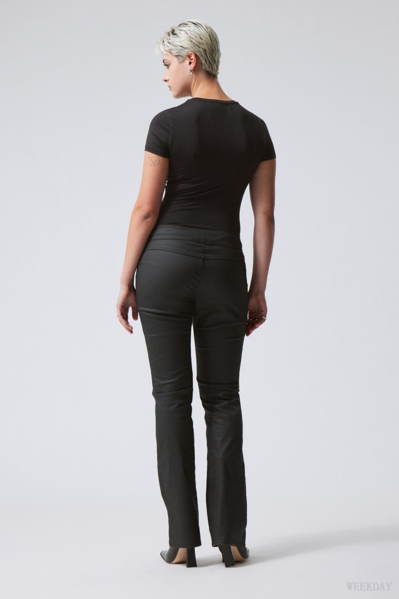 Weekday Jackie Low Waist Trousers Black | TURK4351