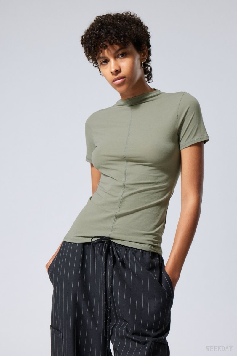 Weekday Jen Mockneck Top Khaki Green | NALP2543