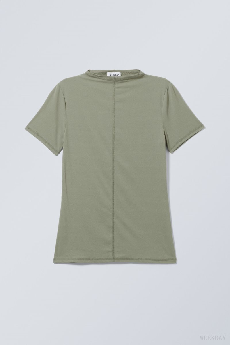 Weekday Jen Mockneck Top Khaki Green | NALP2543