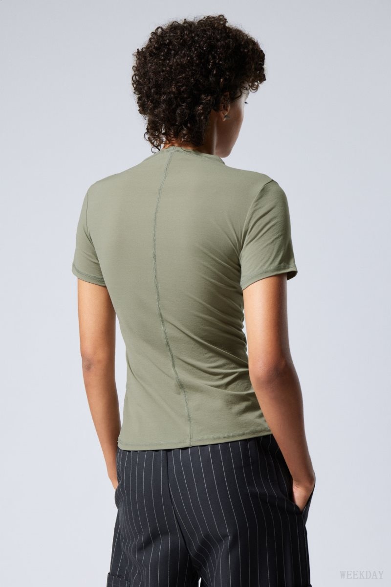 Weekday Jen Mockneck Top Khaki Green | NALP2543