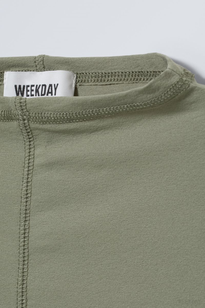 Weekday Jen Mockneck Top Khaki Green | NALP2543