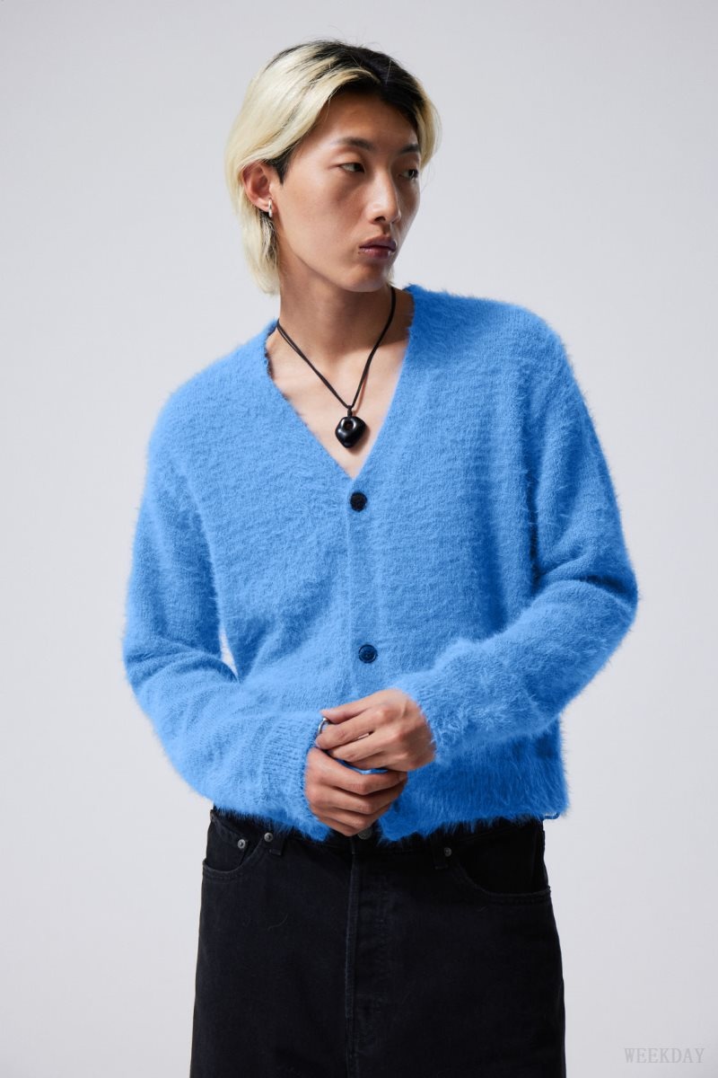 Weekday Jesper Regular Hairy Cardigan Blue | YZKO8995