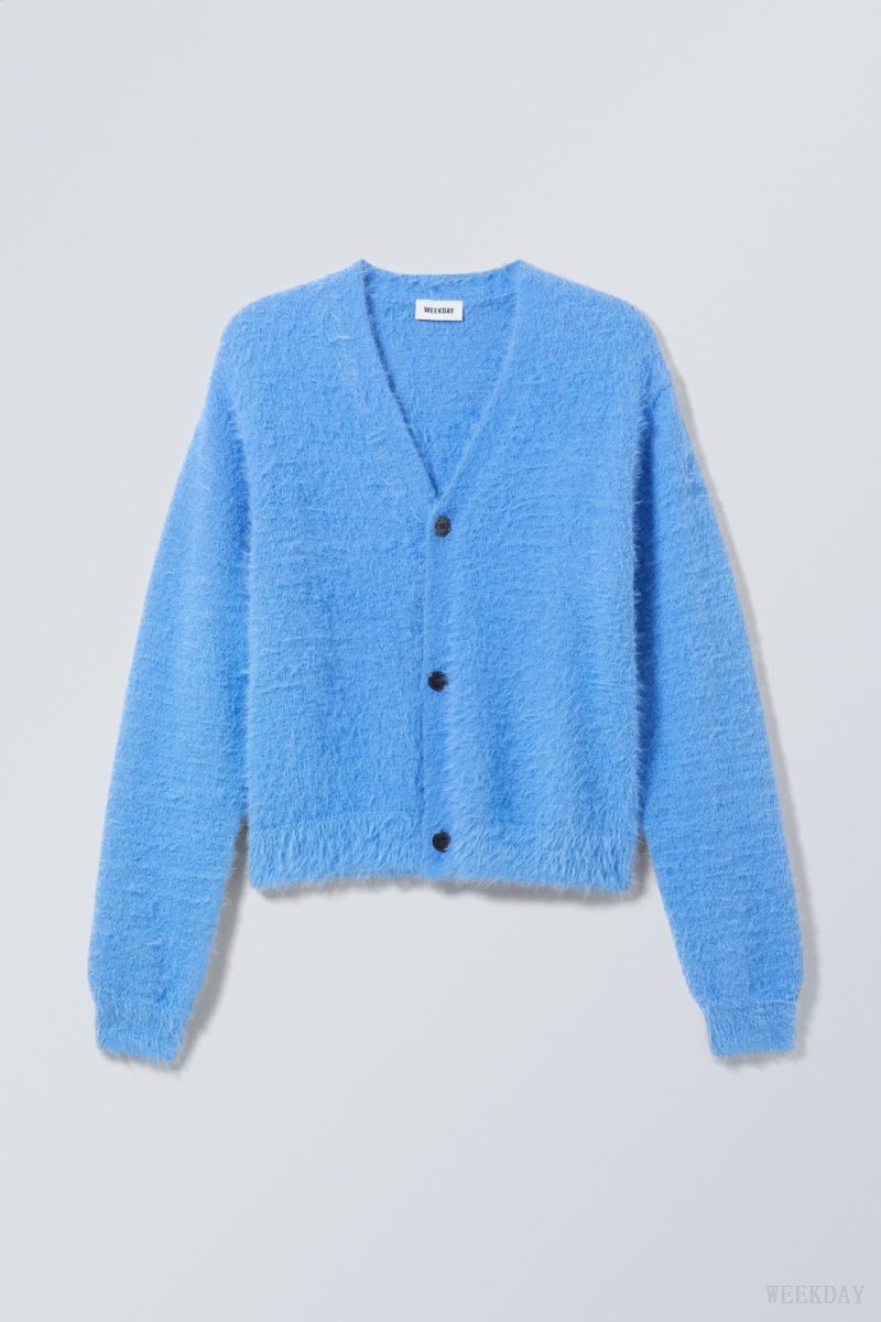 Weekday Jesper Regular Hairy Cardigan Blue | YZKO8995