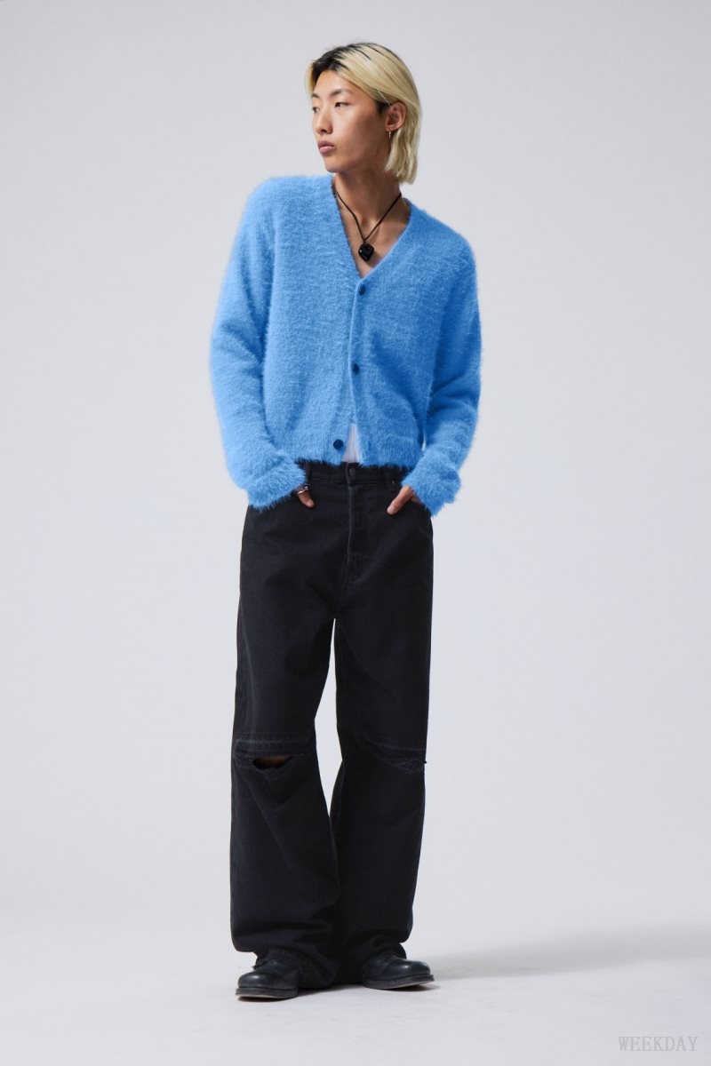 Weekday Jesper Regular Hairy Cardigan Blue | YZKO8995