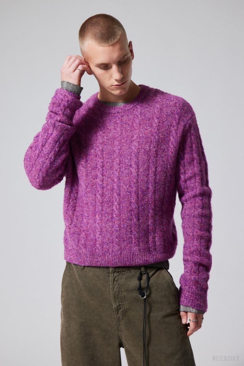 Weekday Jesper Wool Blend Knit Sweater Dark Pink | ADLA1537