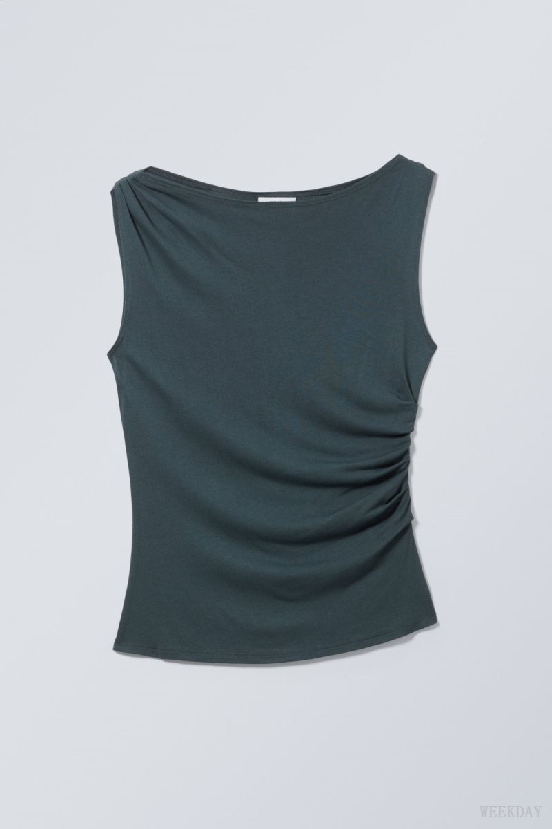 Weekday Joan Drape Top Dark Green | FIWU3209