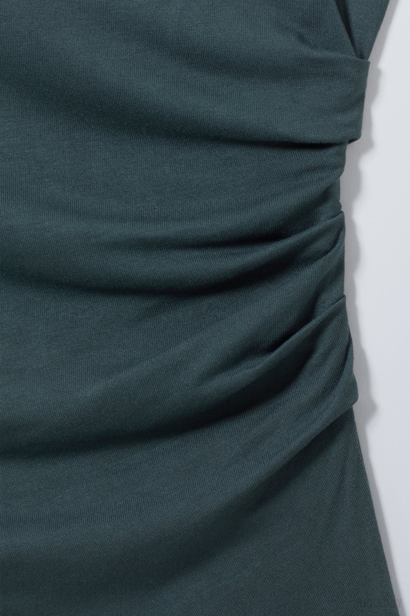 Weekday Joan Drape Top Dark Green | FIWU3209