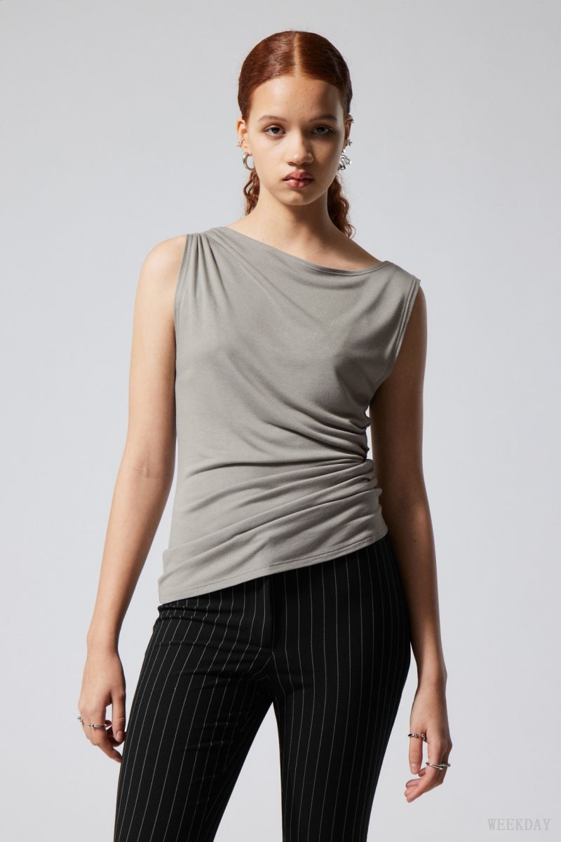 Weekday Joan Drape Top Grey | QHCS4233