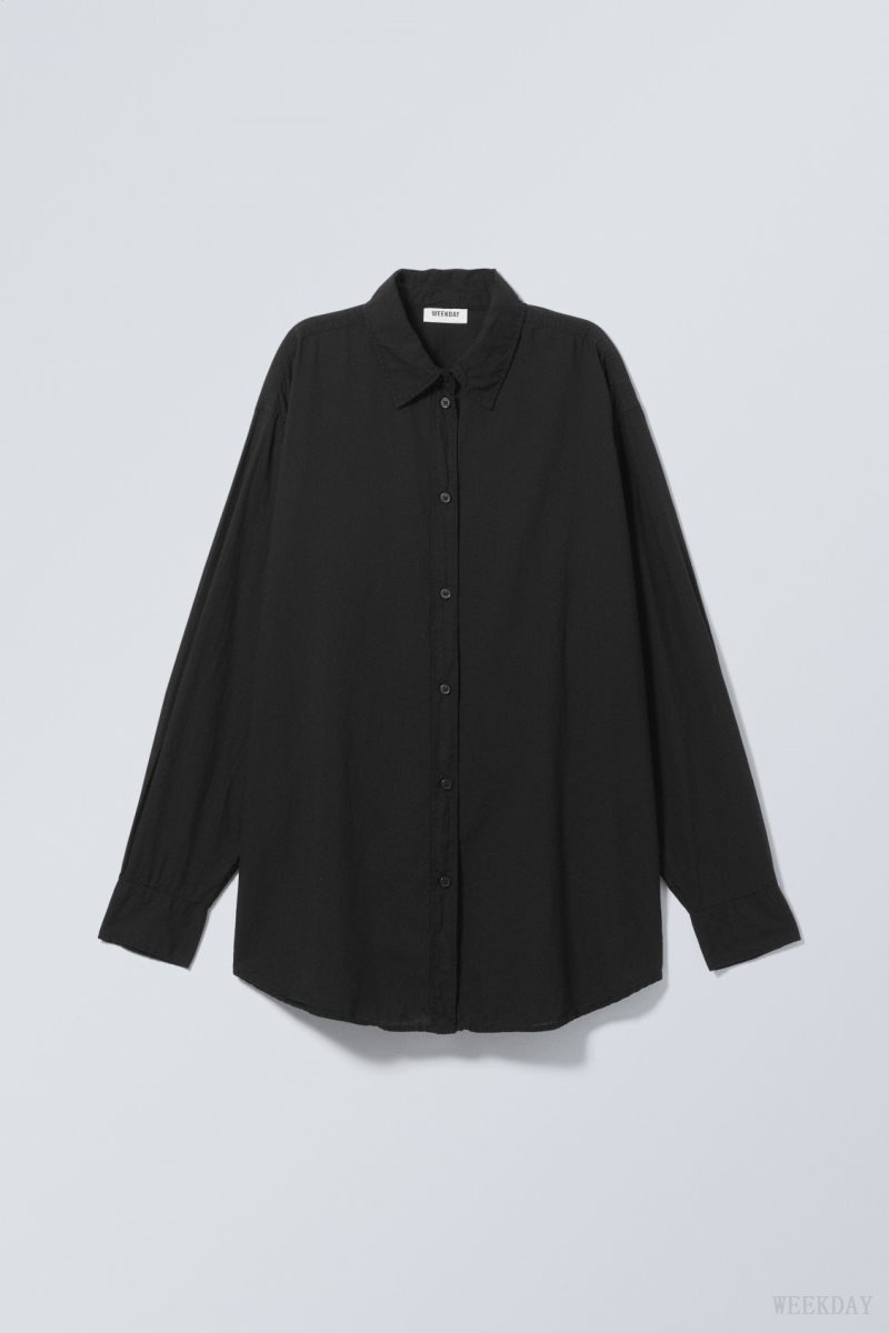 Weekday Jody Cotton Voile Shirt Black | OCXV5421