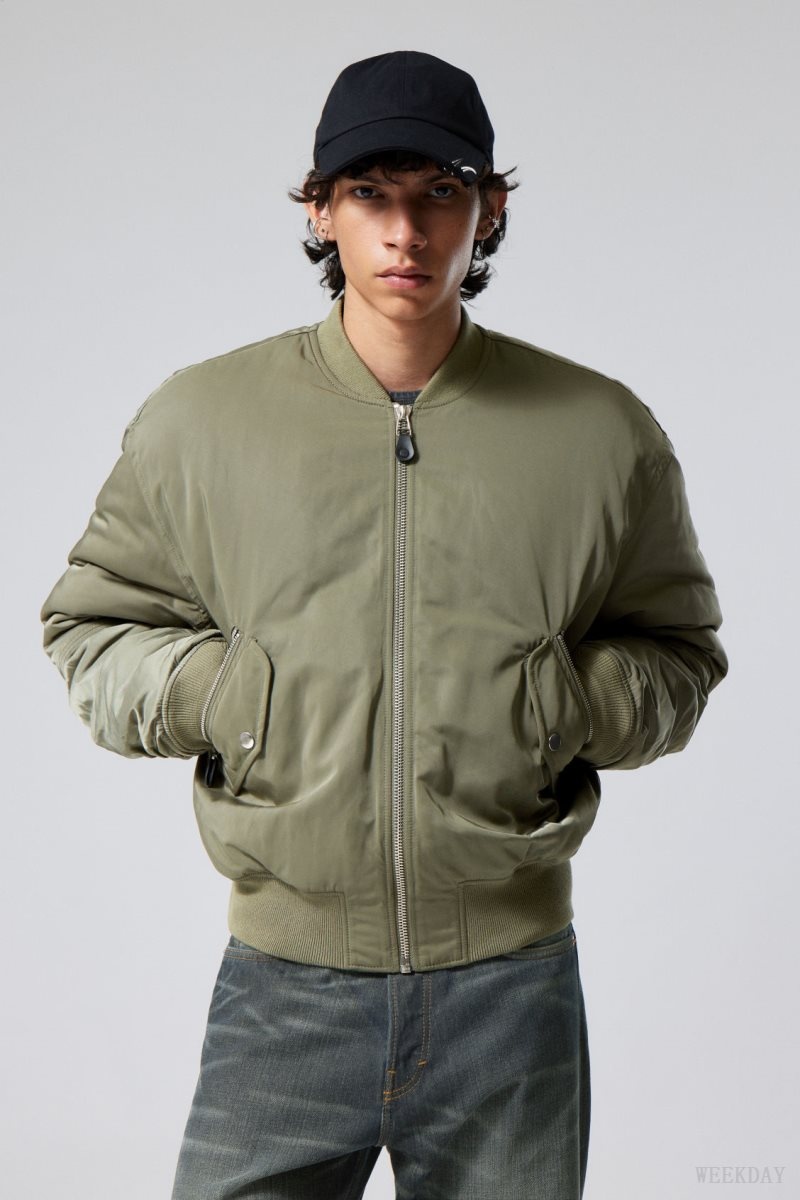 Weekday Jon Bomber Jacket Khaki Green | PPYF9180