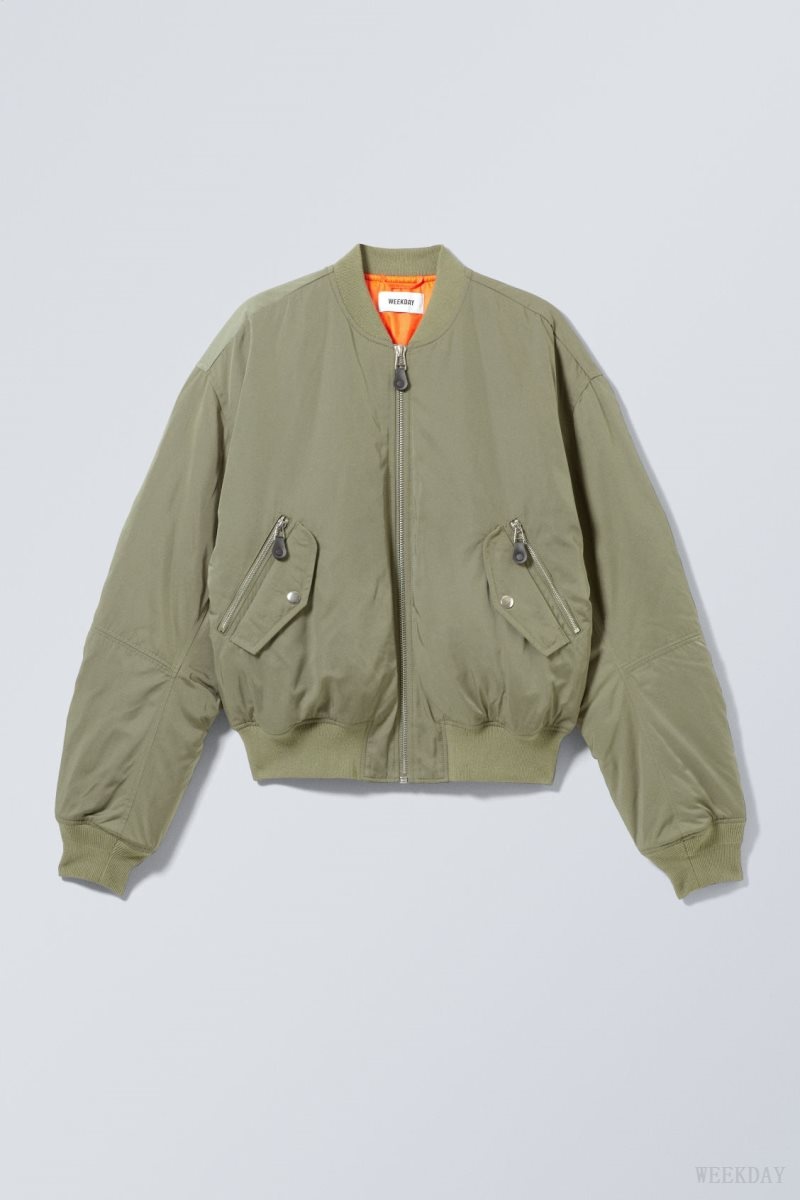 Weekday Jon Bomber Jacket Khaki Green | PPYF9180