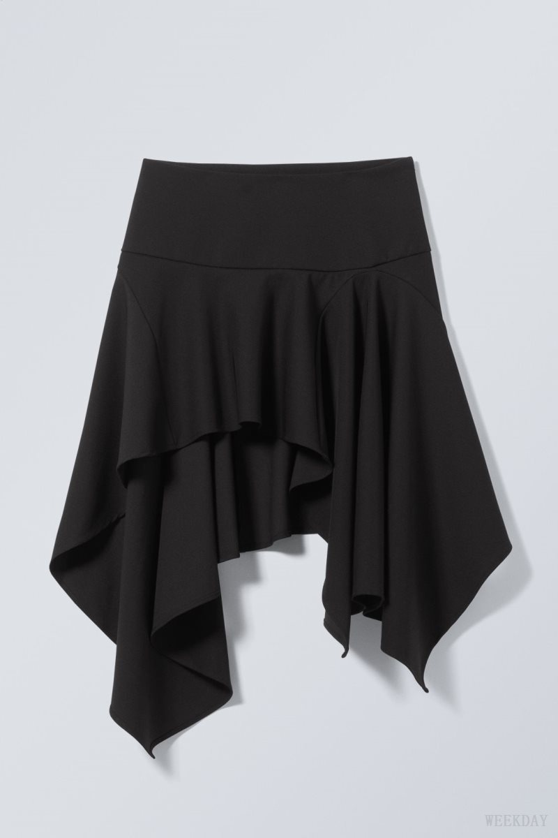 Weekday Joy Asymmetric Midi Skirt Black | XSHU3603