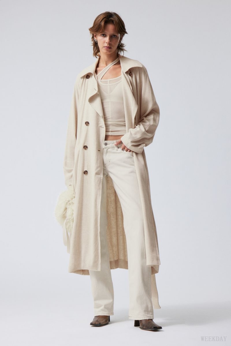 Weekday Julie Linen Mix Trench Ecru | BSZZ1194