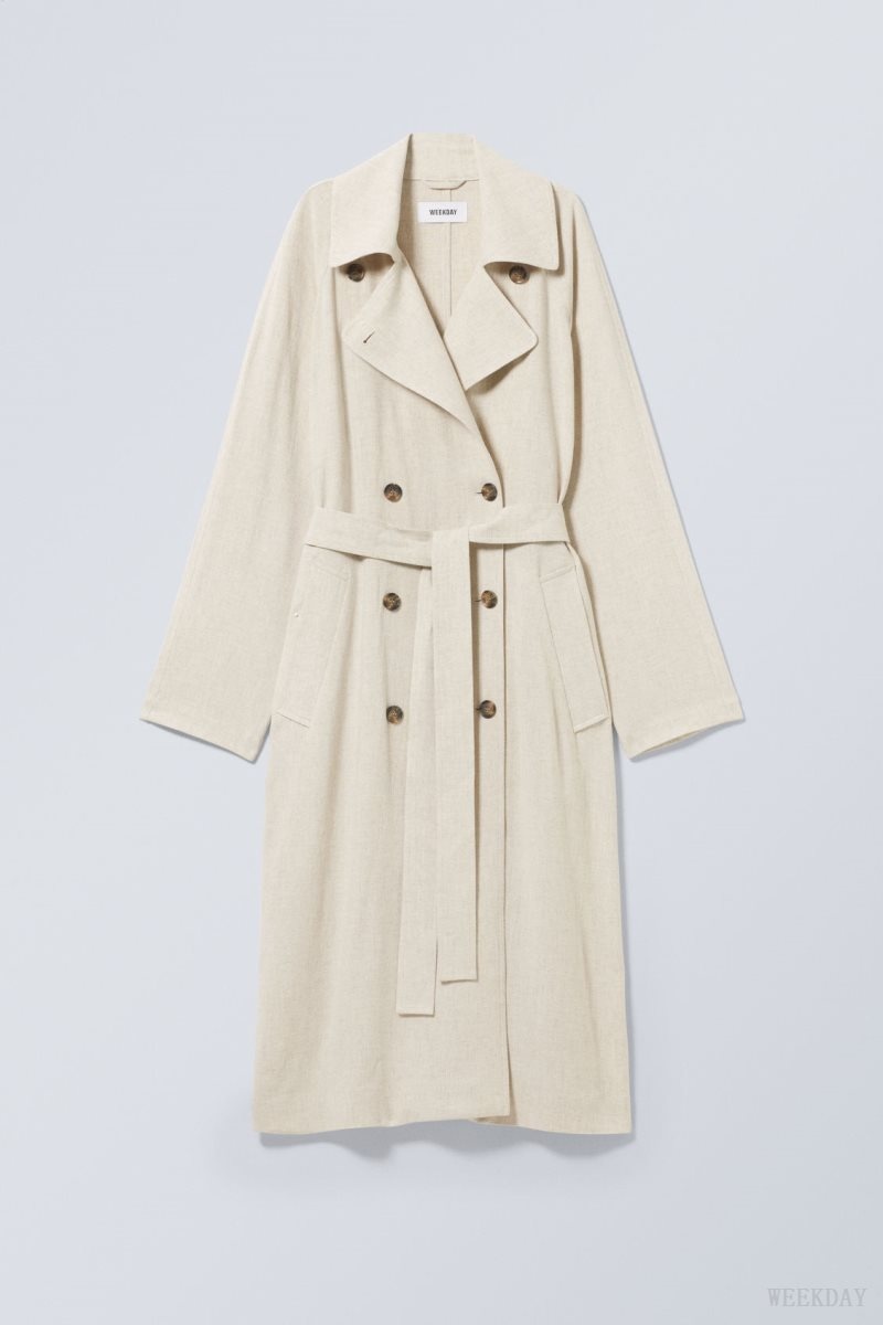 Weekday Julie Linen Mix Trench Ecru | BSZZ1194