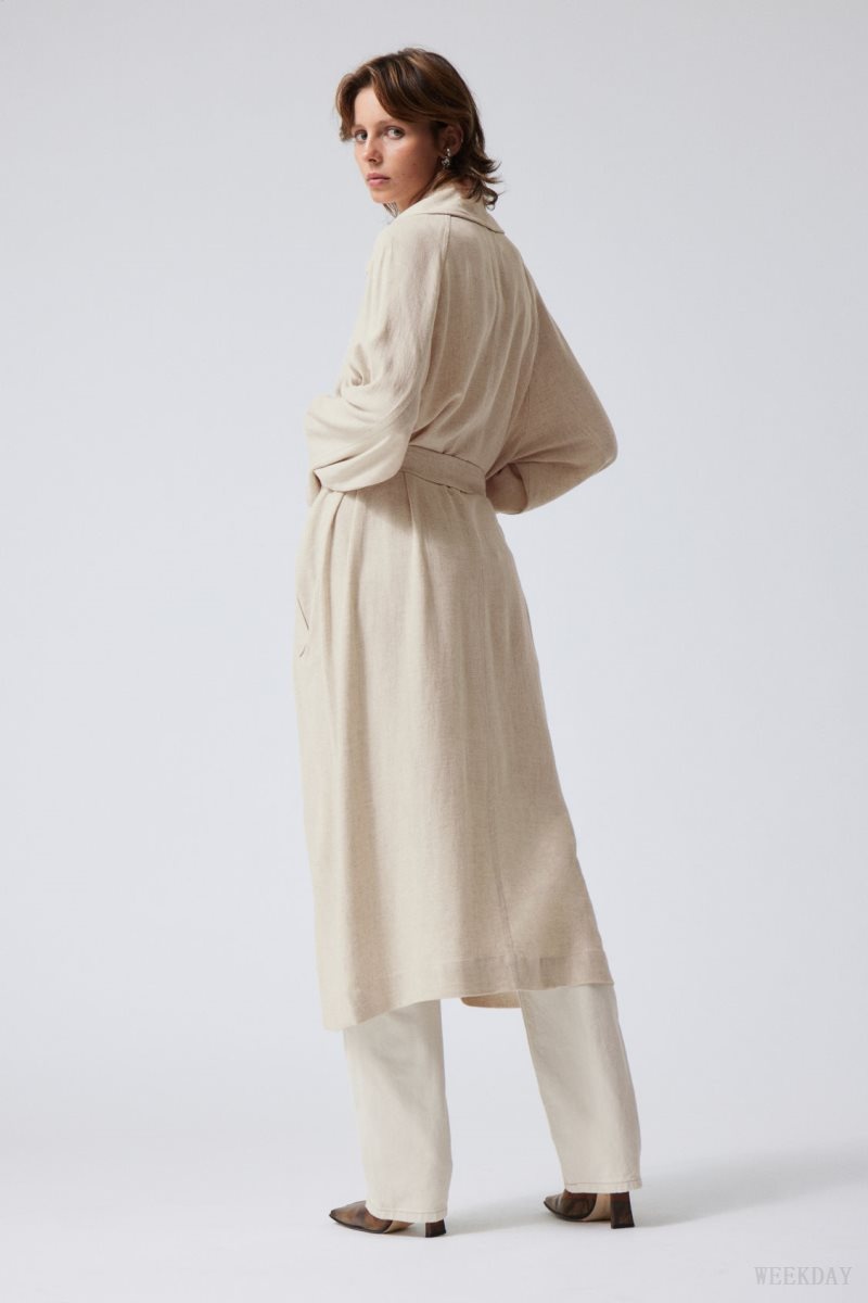 Weekday Julie Linen Mix Trench Ecru | BSZZ1194