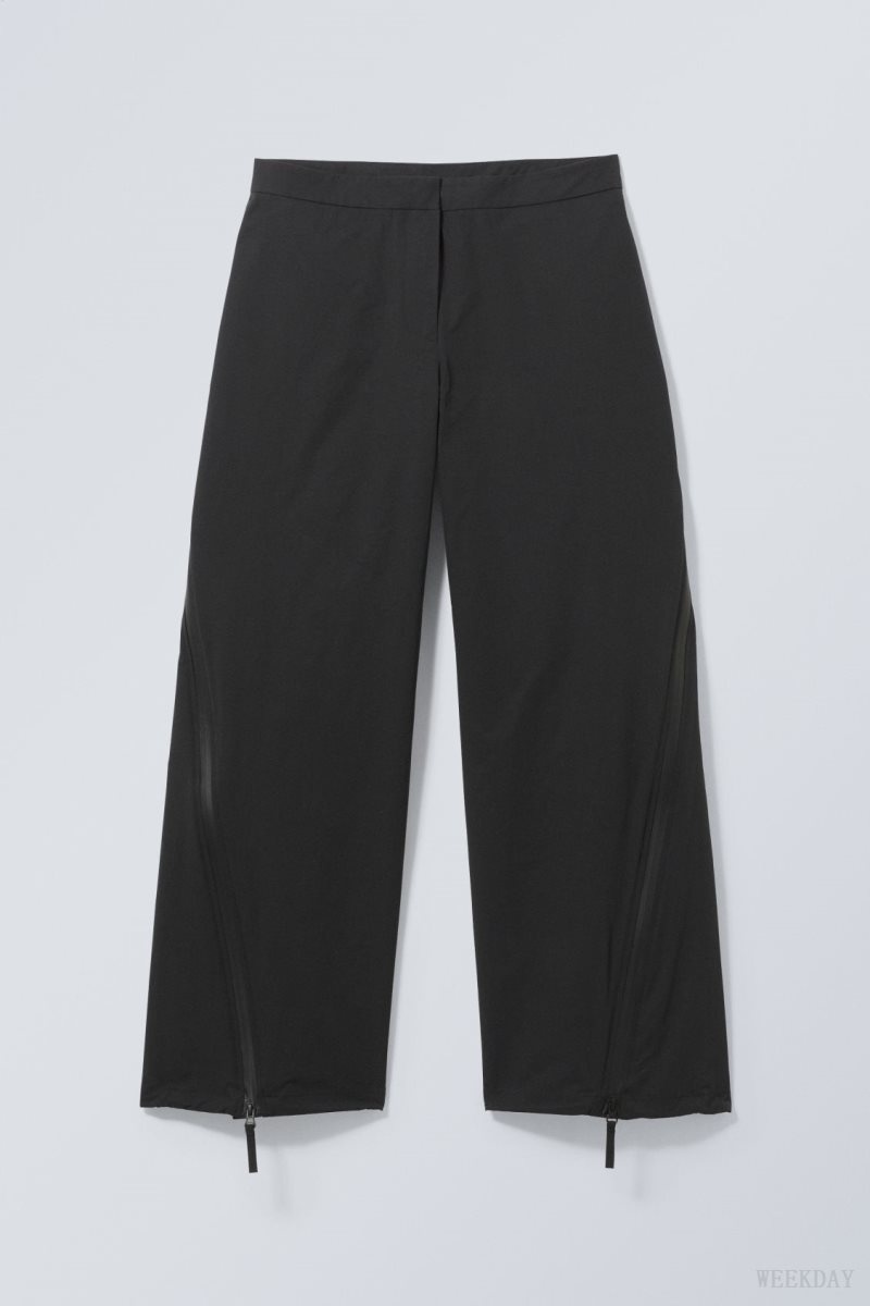 Weekday Junko Nylon Zip Trousers Black | JMKQ4452