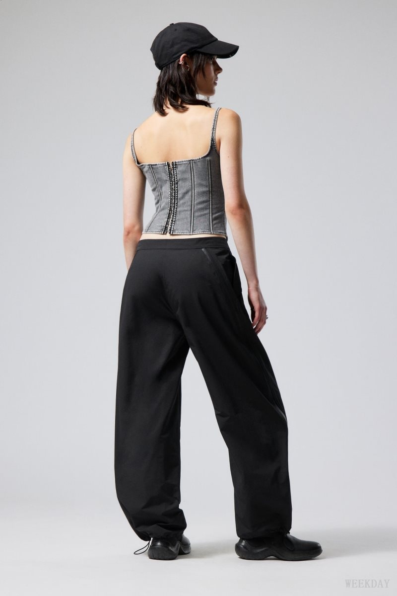 Weekday Junko Nylon Zip Trousers Black | JMKQ4452