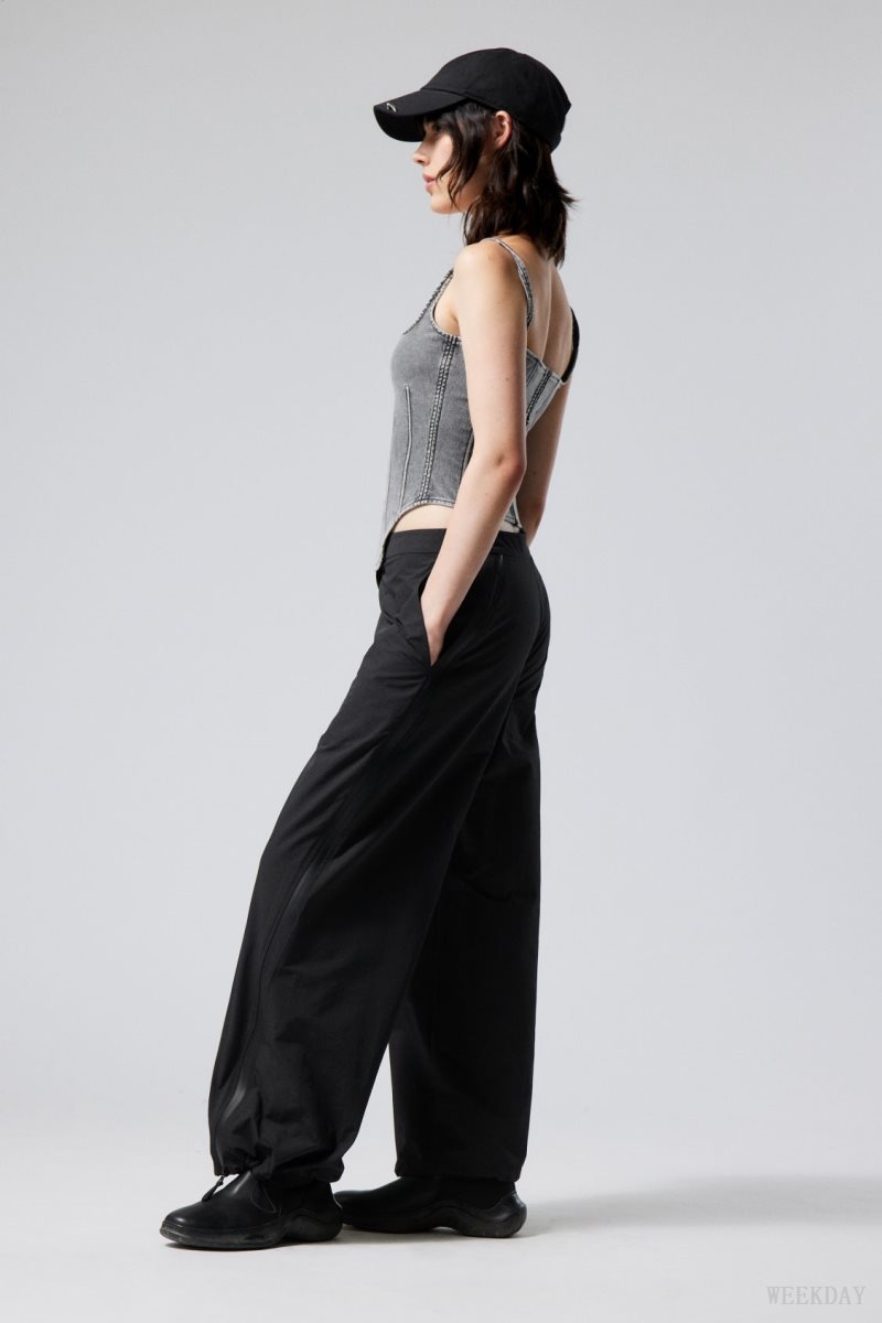 Weekday Junko Nylon Zip Trousers Black | JMKQ4452