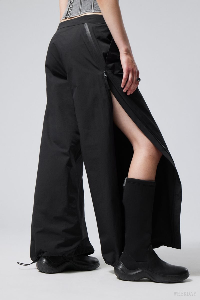 Weekday Junko Nylon Zip Trousers Black | JMKQ4452