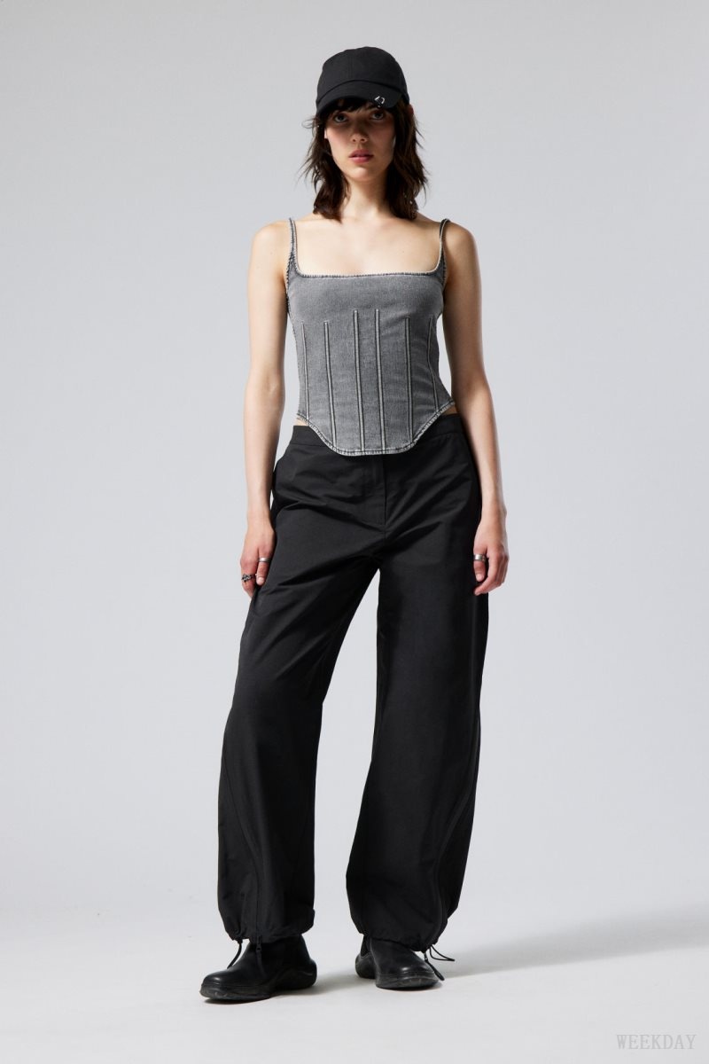 Weekday Junko Nylon Zip Trousers Black | JMKQ4452