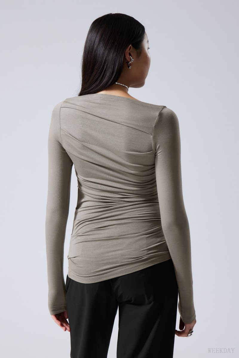 Weekday Jwan Drape Longsleeve Top Grey | AWGR6533