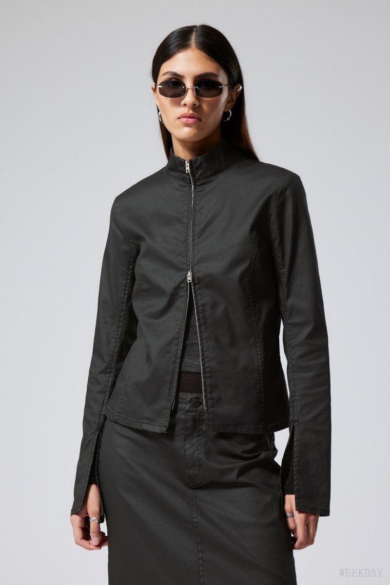 Weekday Kate Coated Zip Shirt Black | BOWH0353