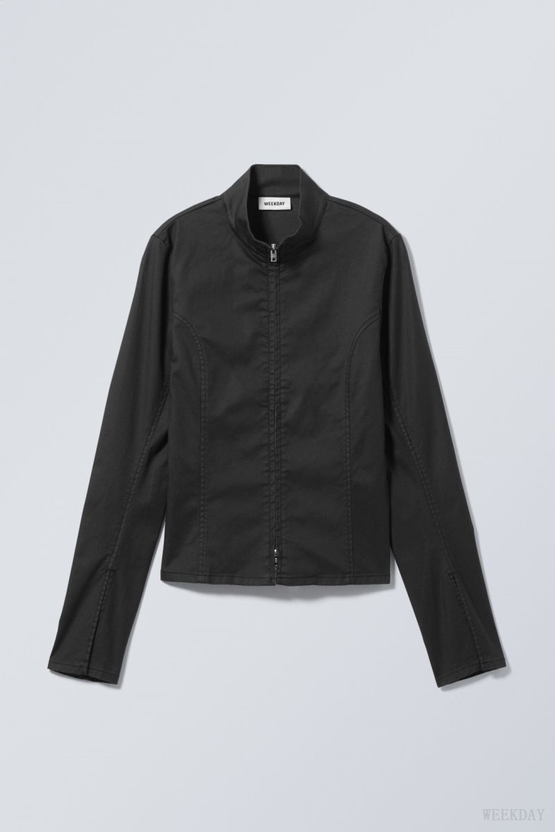 Weekday Kate Coated Zip Shirt Black | BOWH0353