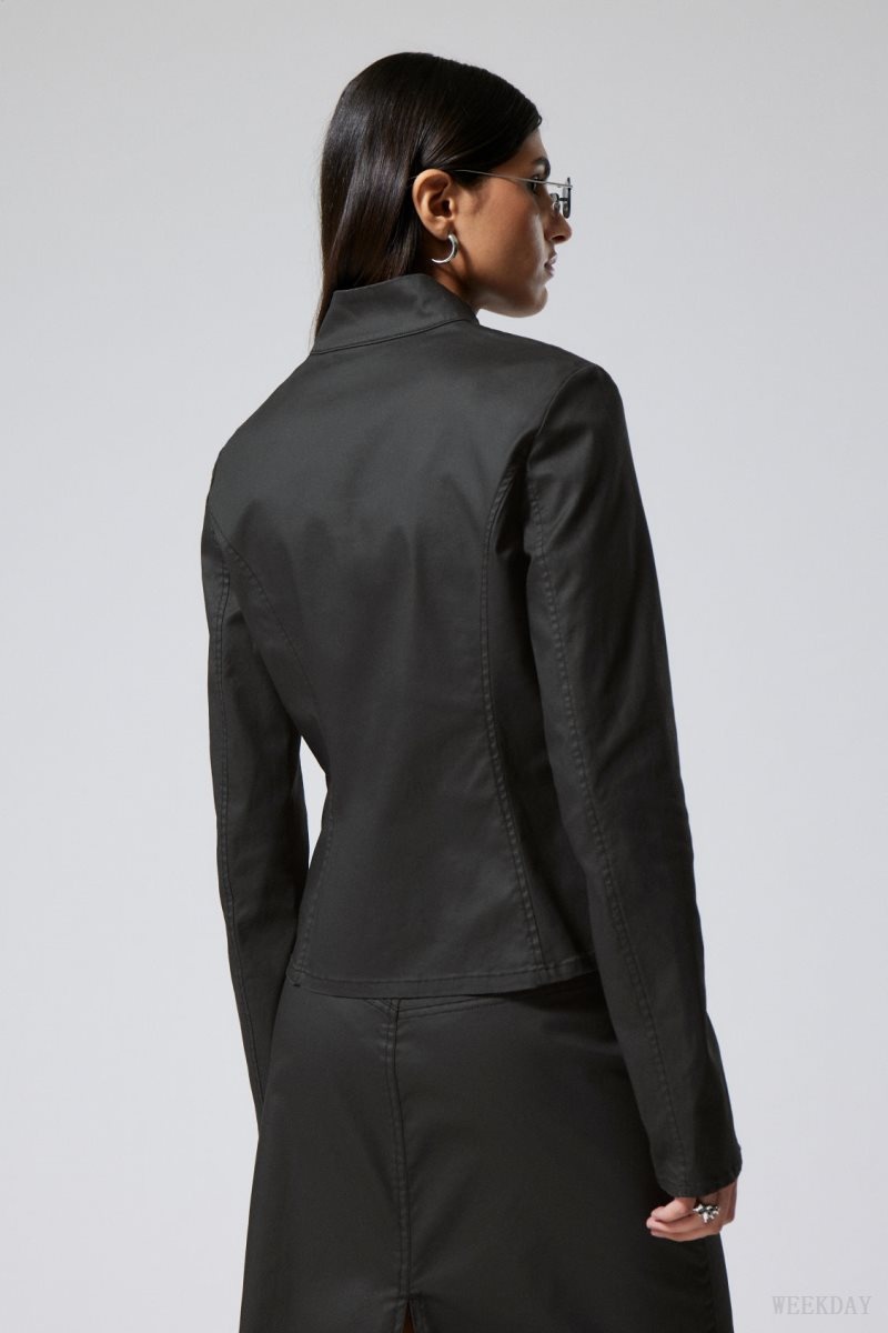 Weekday Kate Coated Zip Shirt Black | BOWH0353