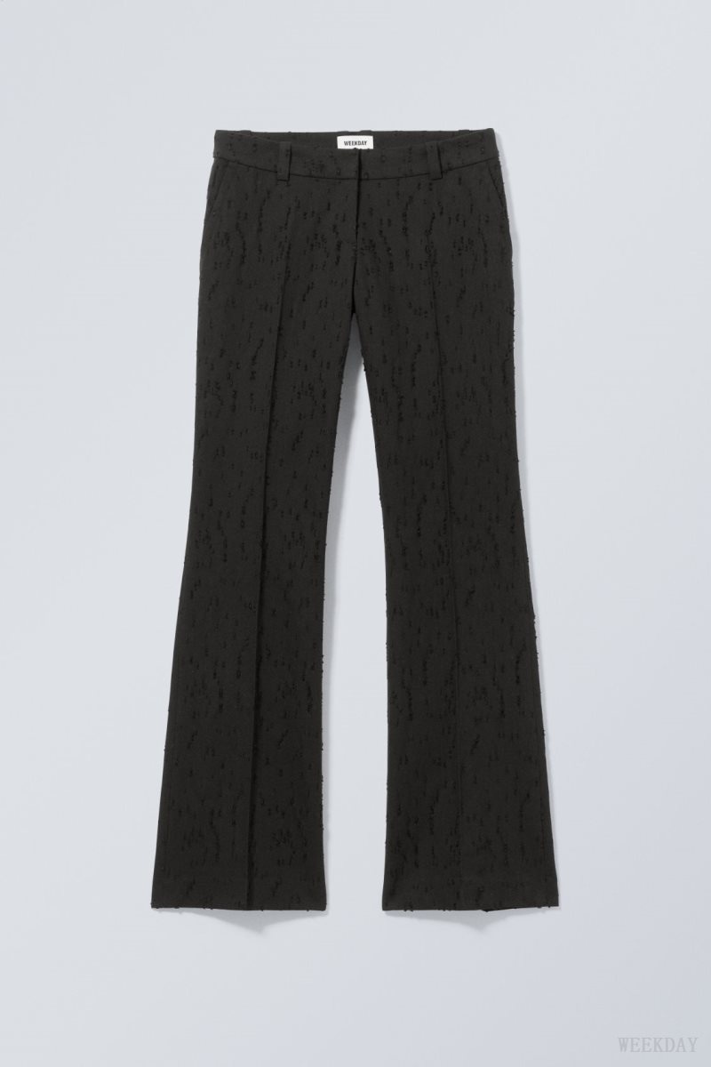 Weekday Keela Distressed Jacquard Trousers Black | LMXK3792